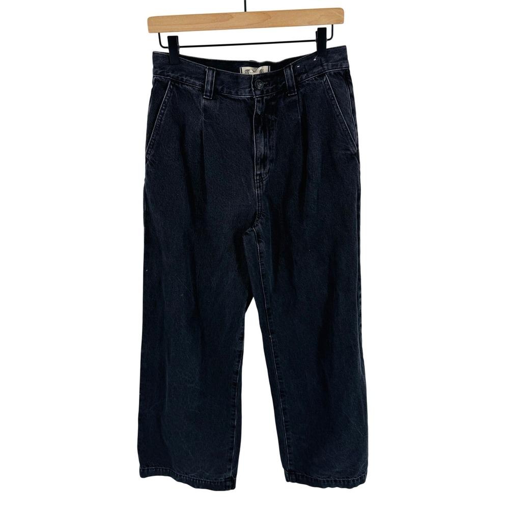 Madewell Pleated Harlow Wide Leg Jeans Faded‎ Black Denim Size 27 Grunge Baggy